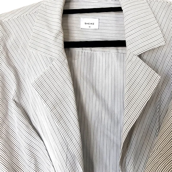 Sheike top pin striped long sleeve notch collar wrap shirt - size 10 - Picture 3 of 10